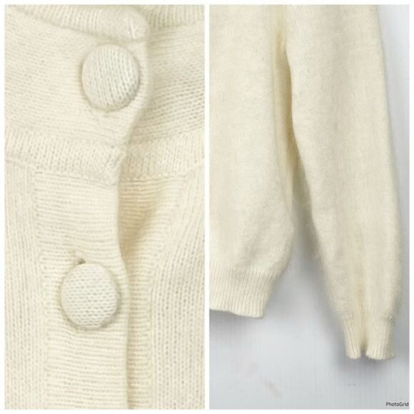 H&M Angora and wool blend ivory cardigan sweater front button 4 - Picture 3 of 6